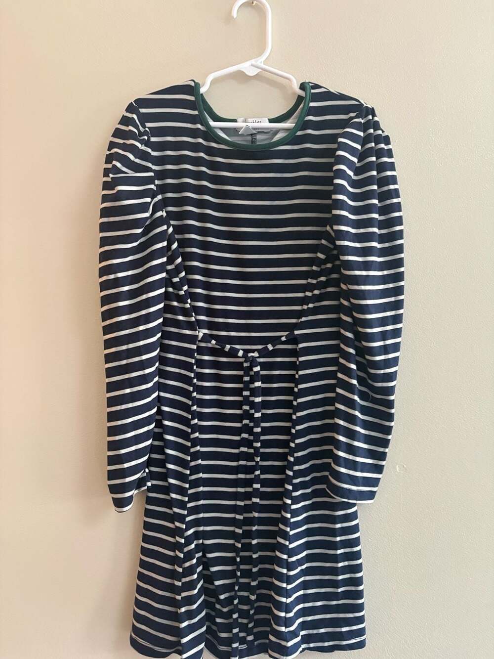 Speechless Kids Striped Long Sleeve Tie-Waist Dress with Puffy Shoulders